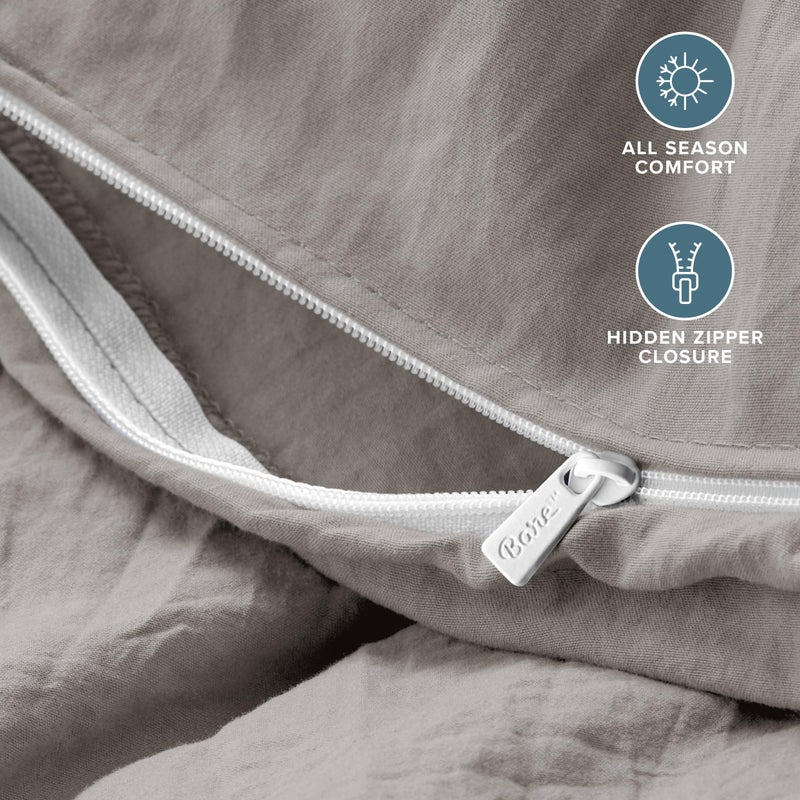 Bare Home Microfiber Duvet Cover Set - Ultra Soft Washed Microfiber - Twin/Twin Extra Long - Linen-Like Look - Easy Care - Breathable Fabric - Our Softest Duvet Cover Set (Twin/Twin XL, Frost Grey) - Image 4